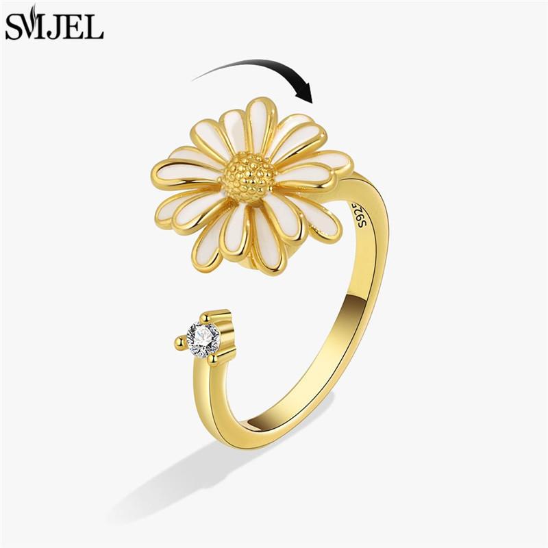 Etnisk Mote Tusenfryd Blomst Angstring Justerbar Dame Jenter Bekymring Stresslindring Smykker Spinnende Fidget-ringer Festgaver