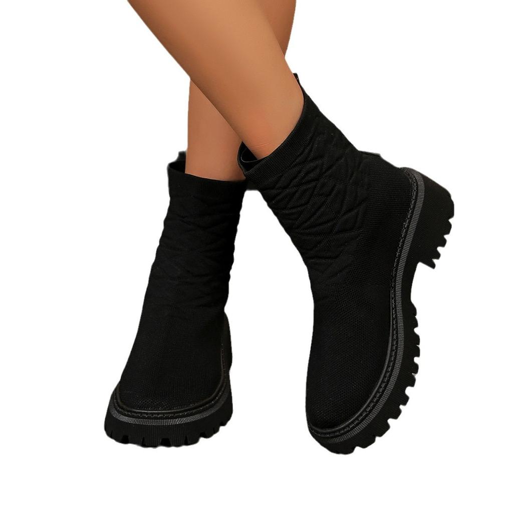Spring Foreign Trade Large Size Fashion Boots Women's New Elastic Fly-woven Thick-soled Socks Boots Casual Low-tube Martin Boots