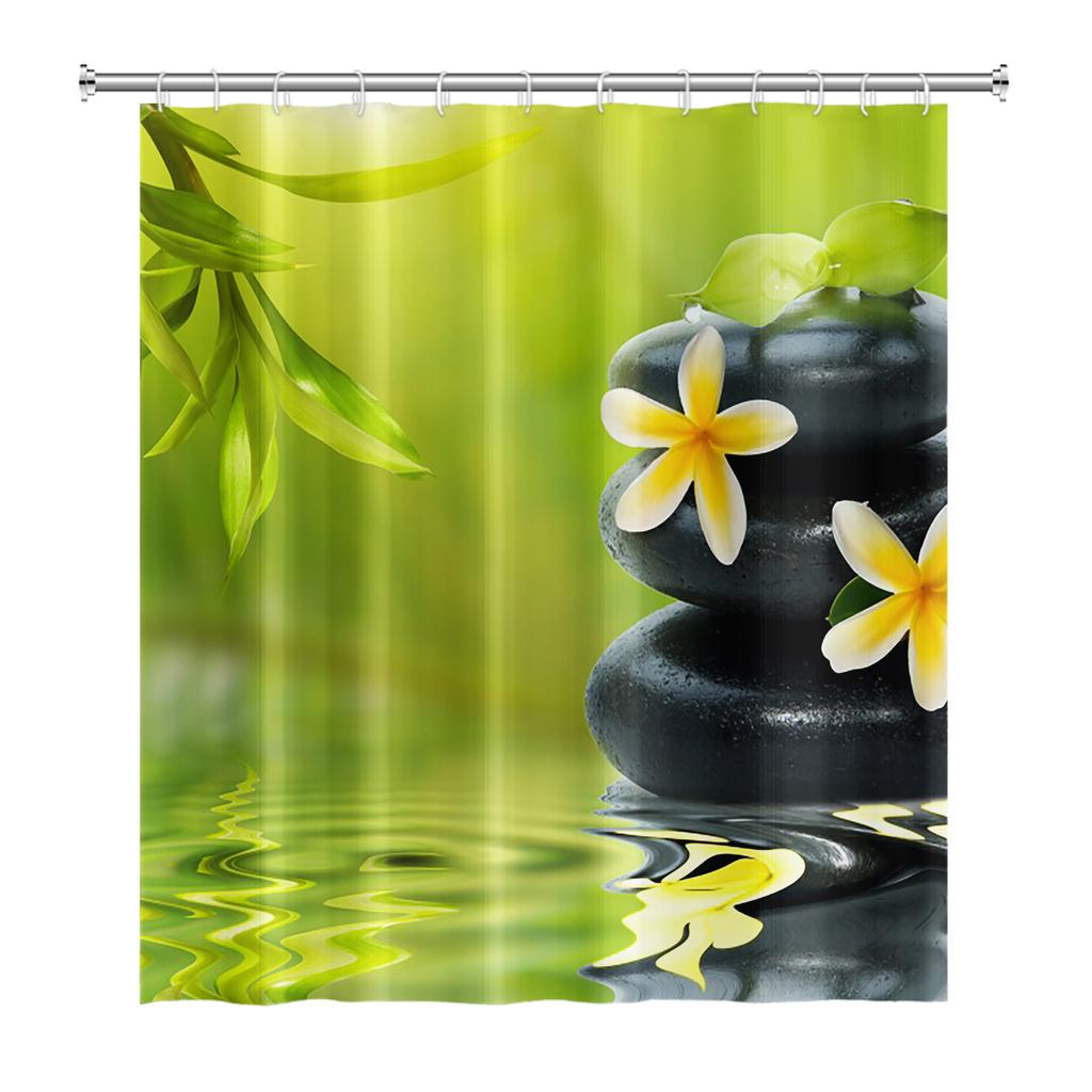 Tenda Doccia Meditazione Giapponese Zen Spa Loto Pietre di Basalto Olio Essenziale Candele Profumate Bambù Acqua Arredamento Casa Set Impermeabile