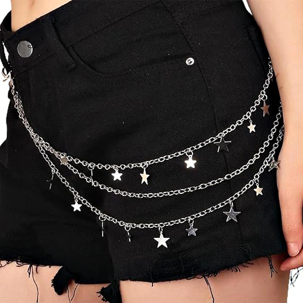 1pc Hip Hop Punk Style Five-Pointed Star Pendant Multi-Layer Metal Chain Belt Pants Accessory for Men And Women, 20.47In - Party Wear Decorative Waist