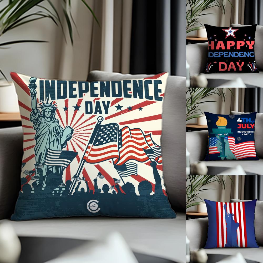 Fashion IIndependence Daying Cushion Cover Antidustmite Pillowcase Invisible Zipper Silky Short Plush Sofa Cushion Cover