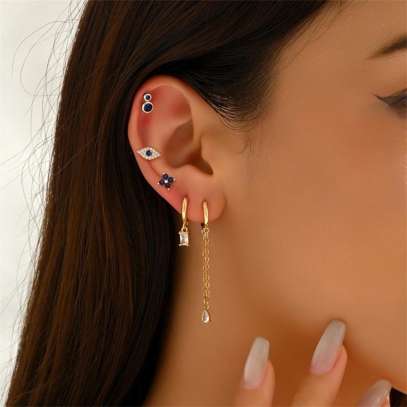 5Pcs Modern Geometric Ear Jewelry Glittering Synthetic Stones Comfort Fit Skin-Friendly Designs for Women
