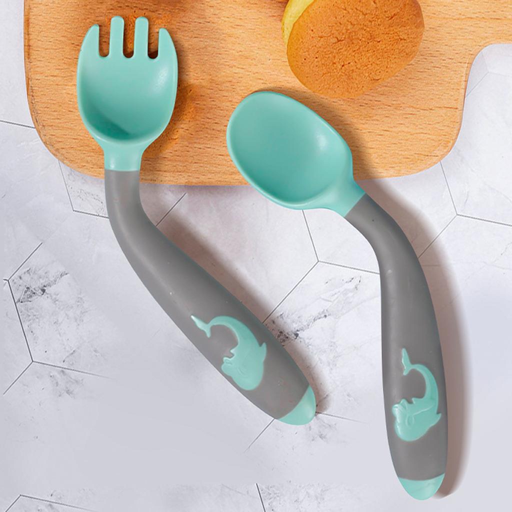 New Baby Fork And Spoon Set, Food-grade Silicone, Children's Training Spoon, Complementary Food Set