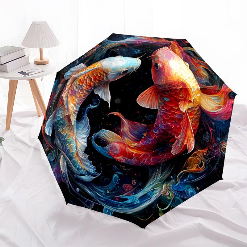1 PC Automatic Folding Umbrella - Koi Fish Pattern, Portable & Foldable Design with 8 Ribs, Christmas Birthday Gifts