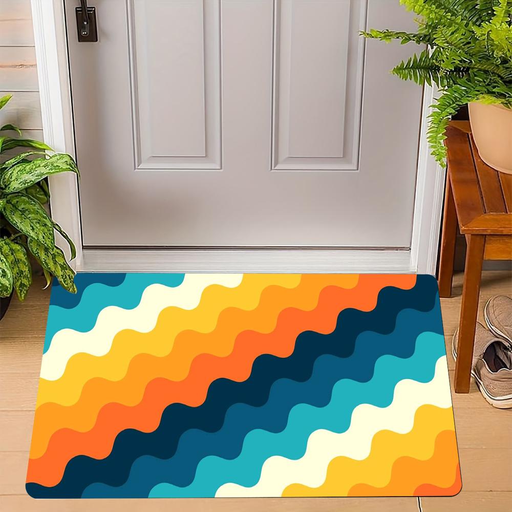 Pastel Multicolor Vertical Stripe Doormat Non Slip Water Absorbent Entryway Floor Rug Modern Home Decor Mat  Door Mat Entrance
