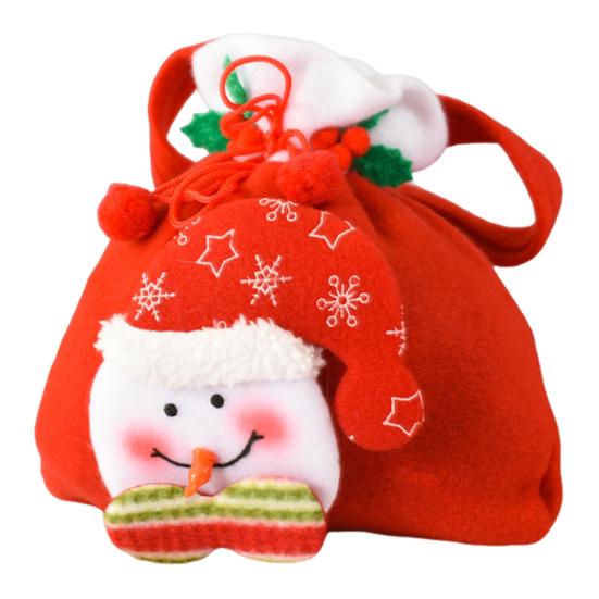 Christmas Drawstring Gift Bag 3D Plush Reindeer Santa Snowman Fruit Sacks Reusable Fabric Candies Goodie Storage Bag for Xmas Party Favors