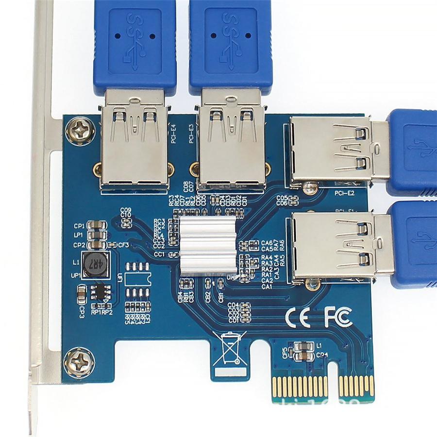 1 Pcs PCI Express 1 To 4 PCIe Riser Card USB 3.0 Port Multiplier Card Adapter
