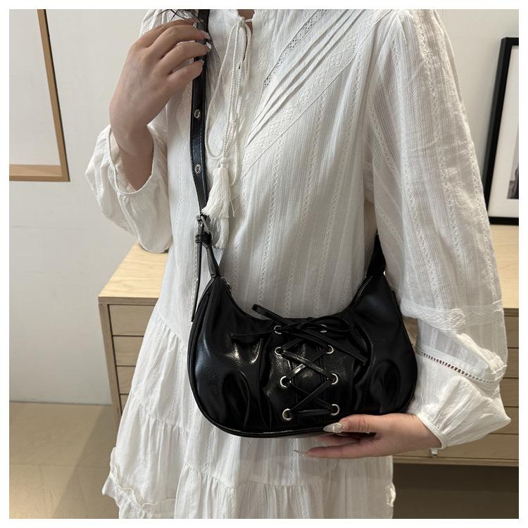 Women's Faux Leather Drawstring Bow Knot Purse Trendy Clutch Shoulder Crossbody Bag