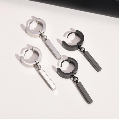 Men's Cool Punk Statement Geometric Bar Hoop Huggie Earrings Gifts Zircon, Waterproof Stainless Steel Piercing Ear Accessory