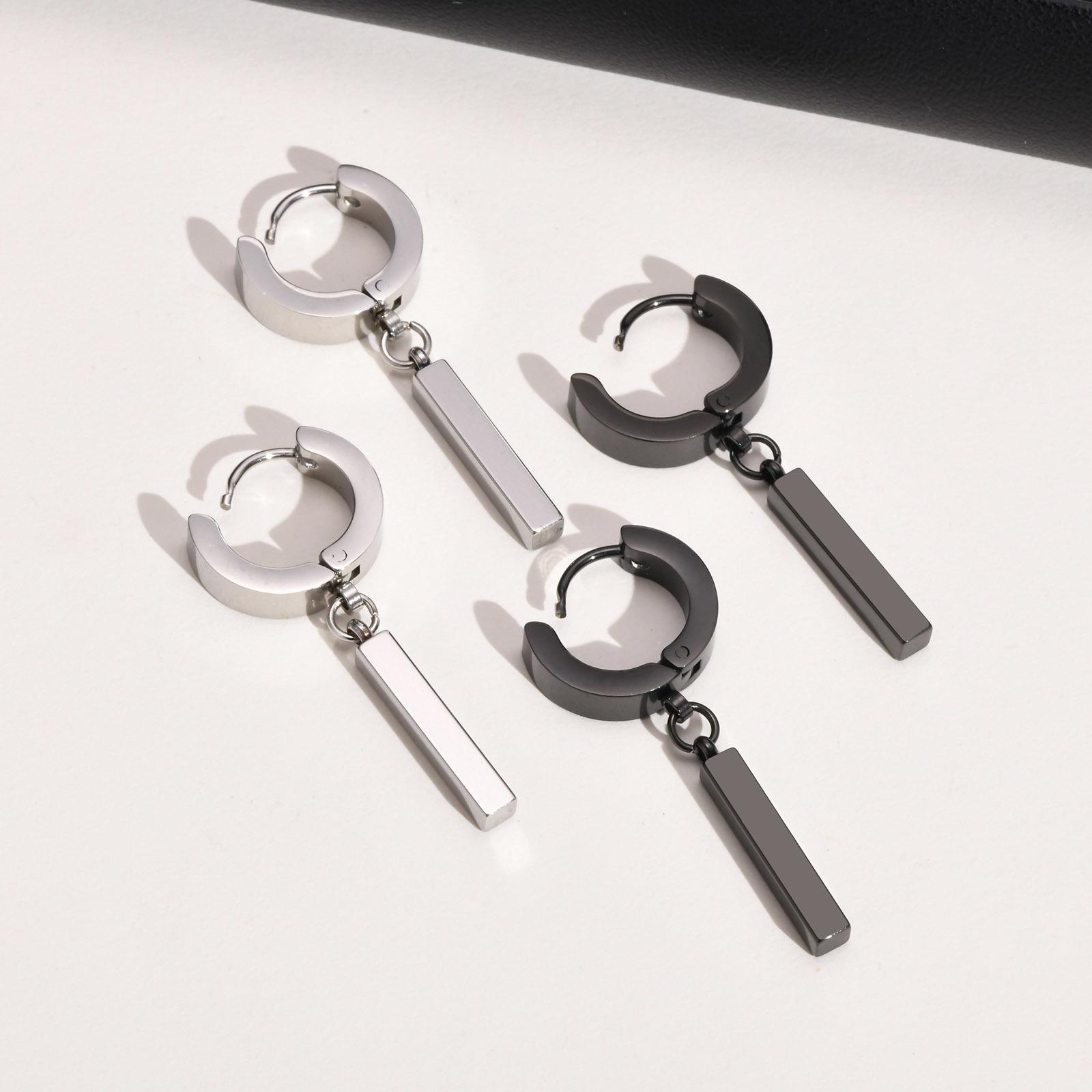 Lucky Star Jewelry Women's Men's Cool Punk Statement Geometric Bar Hoop Huggie Earrings Gifts Zircon, Waterproof Stainless Steel Piercing Ear Accessory