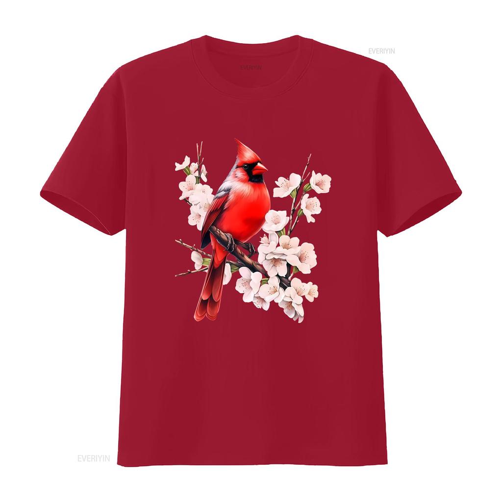 Northern Cardinal Wild Backyard Birds Flower Garden Birders T Shirt Vibrant Red Perched on Blossom Branch Design vintage