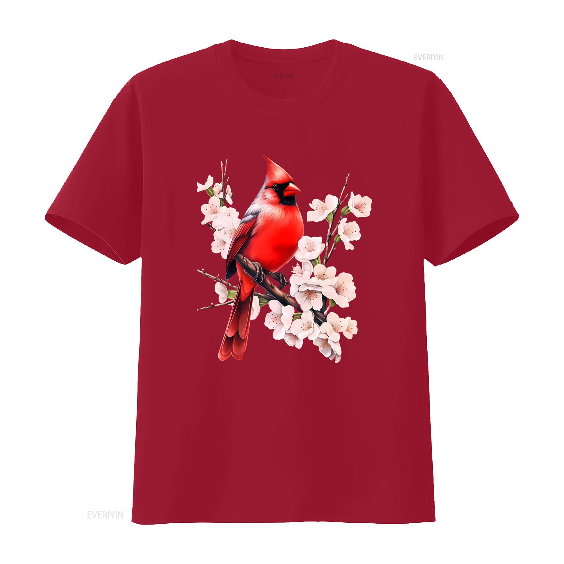 Northern Cardinal Wild Backyard Birds Flower Garden Birders T Shirt Vibrant Red Perched on Blossom Branch Design vintage S