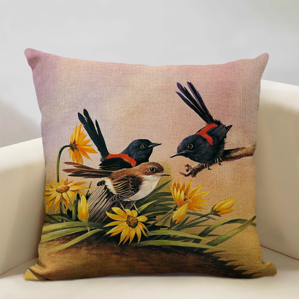 Bird Parrot Sofa Cushion Cover Bedroom Living Room Hotel Cafe Decoration Pillow Case 45x45cm Linen Pillowcase Chair Cushions