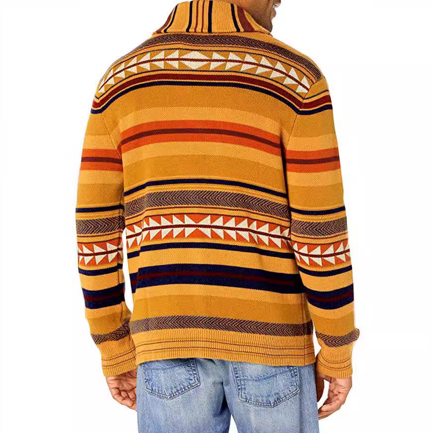 Pánský žakárový pletený kardigan se barevnými bloky BK0041