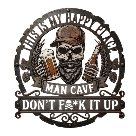 Wall Decoration Metal Art Sign with Skull Slogan Design Pre-Drilled Holes Easy Install Decorative Plaque Rustproof Decor for Garage, Workshop,
