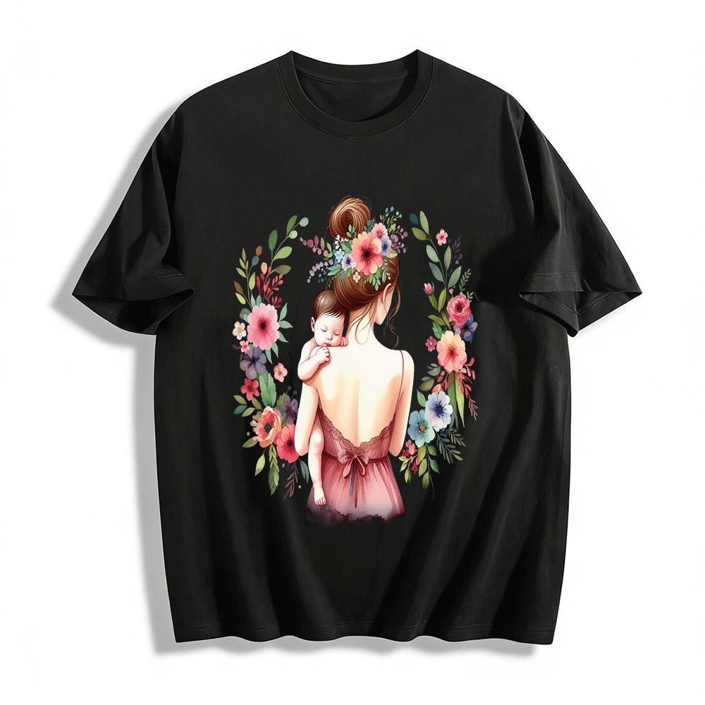 

Floral Print Backless Cami Top With Mother And Baby Graphic Pure cotton T-shirt XXS