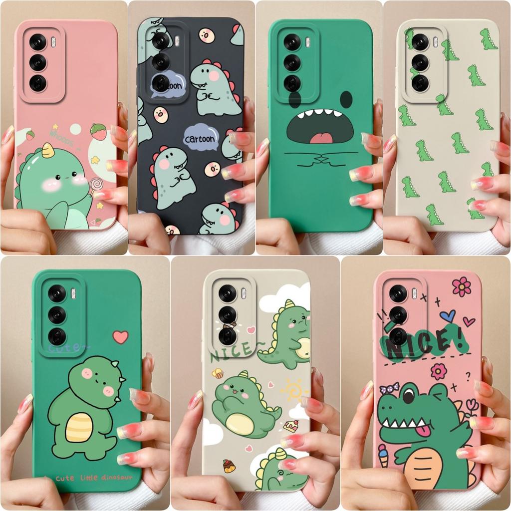Handyhülle für Oppo Realme Narzo N63 C61 C63 Reno 12 Reno12 Pro F Bumper Beliebte Cartoon Dinosaurier Hülle Anti-Sturz Flüssigsilikonhülle für OPPO Hüllen