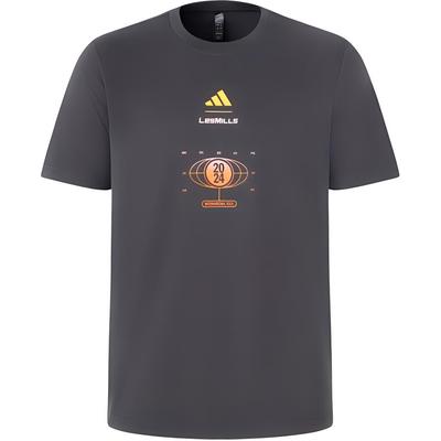 adidas X Les Mills Letter And Number Print Sports Fitness Crew Neck Short Sleeve T-Shirt Unisex Tops Carbon-Black JN4350