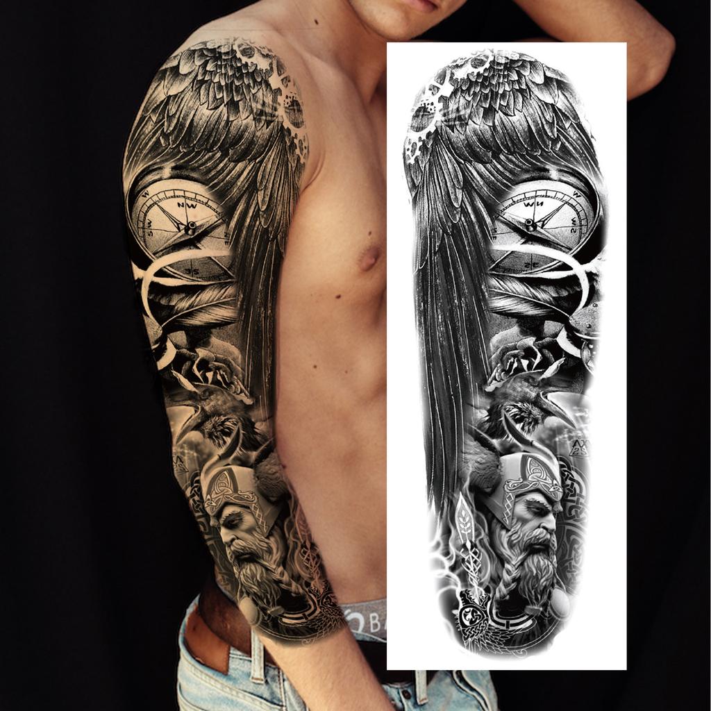 1 Foglio Tatuaggi Temporanei Finti Manica Lunga Per Donne Uomini Leone Tigre Fiore Lupo Maori Tatuaggio Adesivo Braccio Gamba Trasferimento ad Acqua Fai da Te
