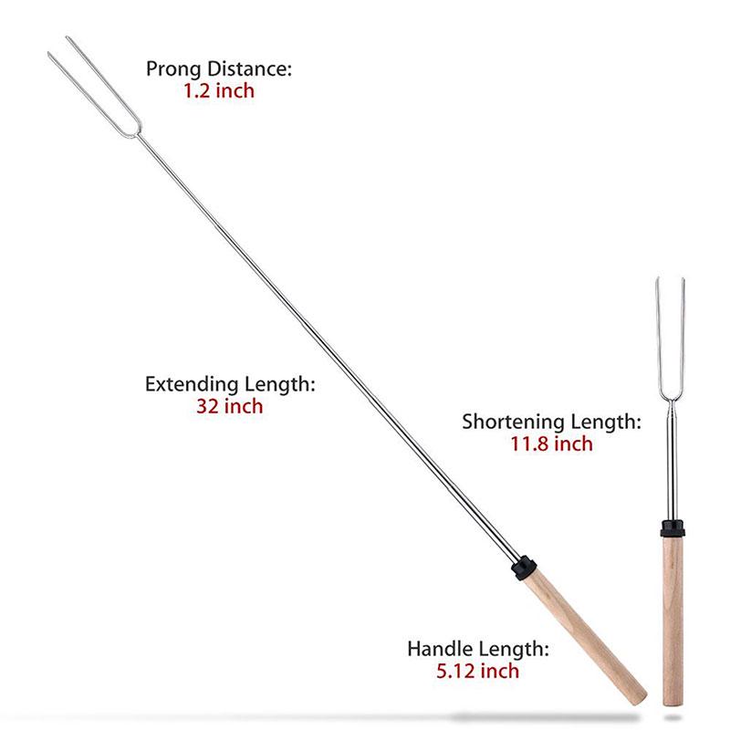 8pcs Stainless Steel Roasting Skewers with Wooden Handles Telescoping BBQ Forks 32 Inch Hot Dog Sticks for Campfire Camping BBQ