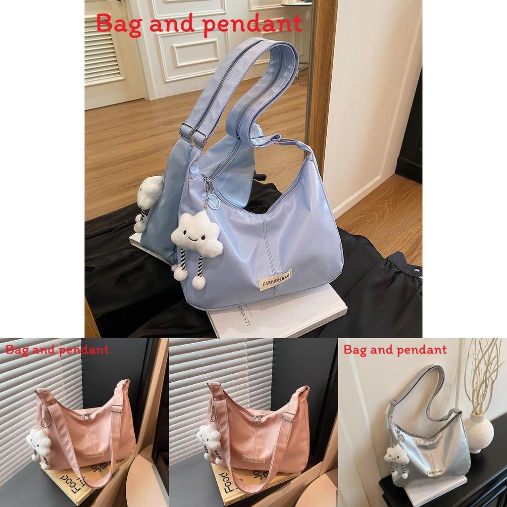 Simple Solid Color Letter Decoration Women Casual Shoulder Bag With Pendant For Casual Outings