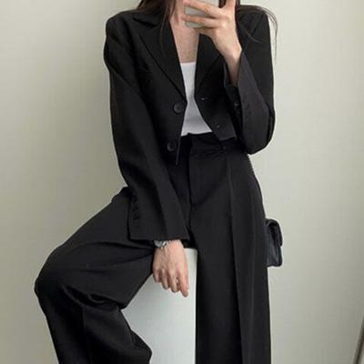 Conjuntos de dos piezas para mujer, trajes de otoño para oficina, pantalones de mujer, chaqueta coreana, trajes, abrigo de moda de manga larga, pantalones negros de cintura alta