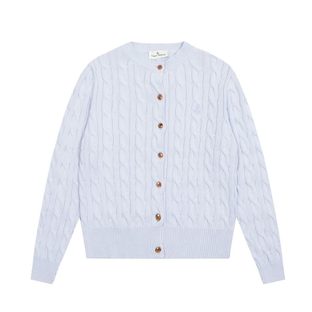 25SS Vivi Saturn Stickerei Schlanker Strickpullover mit Rüschenkragen - Koreanische Frühjahrs-/Herbstkollektion