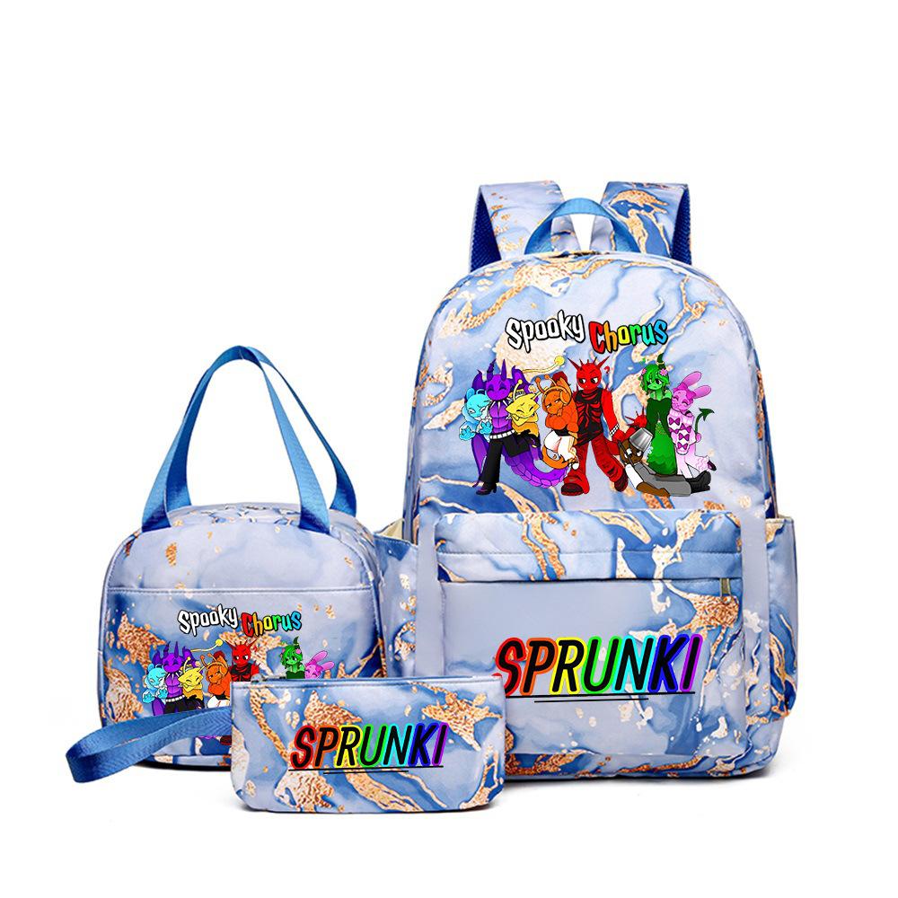 New Printed Rhythm Box Student School Bag Three-piece Casual Sprunki Backpack Crossbody Bag Pencil Bag D