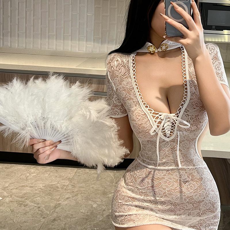 Sex Underwear Women's Uniform Hollow Lace Cheongsam Seduction Sexy Passion Pack Hot Straps