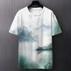 Summer Round Neck 3D Chinese Ink Landscape Print Top Fashionable Casual Short Sleeved Men's T-shirts