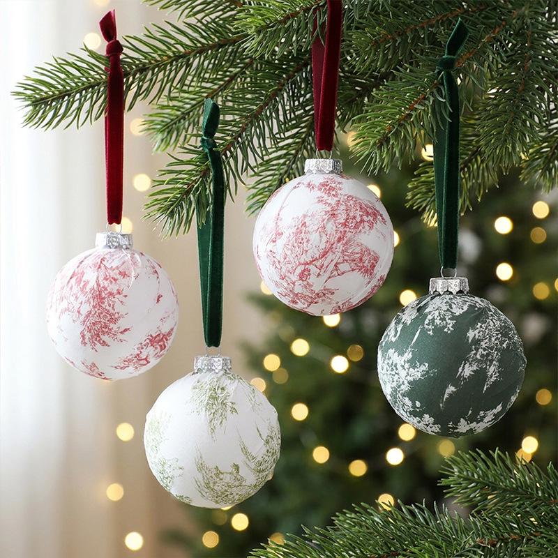 8cm Fabric-Wrapped Christmas Ball Set - Indoor Christmas Decor - 6 Fabric Ornaments