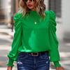 Stehkragen Puff Sleeve Pullover Bluse Frauen Plissee Vintage Elegante Grüne Blosues Frauen Lose Herbst Fuchsia Hemd Tops 24373