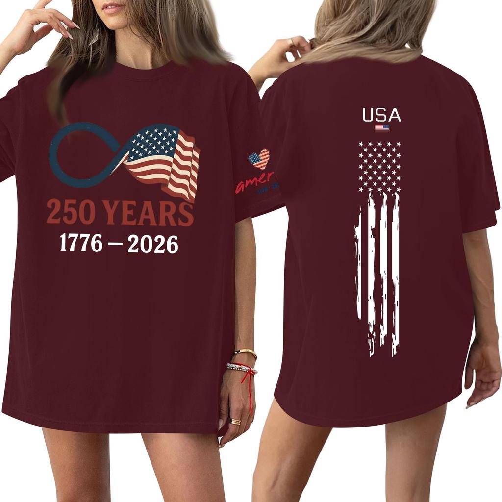 Damski casualowy modny top T-shirt z okrągłym dekoltem, krótkim rękawem i casualowym nadrukiem