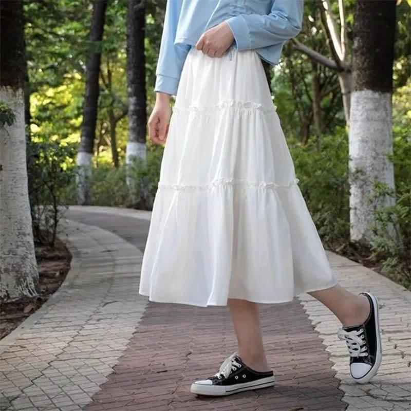 

Сплошная цветная юбка богини, юбка-торт, супер-фея, тонкая летняя юбка трапециевидной формы, юбка средней длины S белый