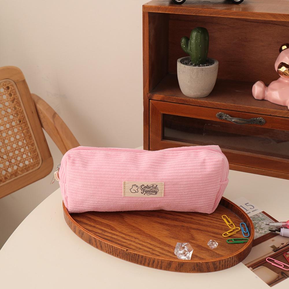 

Simple Candy Color Pen Bag Dirt-resistant Corduroy Pencil Case Large-capacity Pen Pouch School Office рожевий