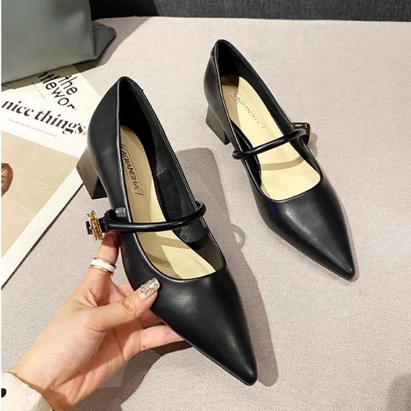 Fashion Women Pointed Mid-heels Mary Jane Shoes Female Autumn Retro Shallow Dress Shoes Ladies 2024 Fashion Elegant Square Heel Pumps