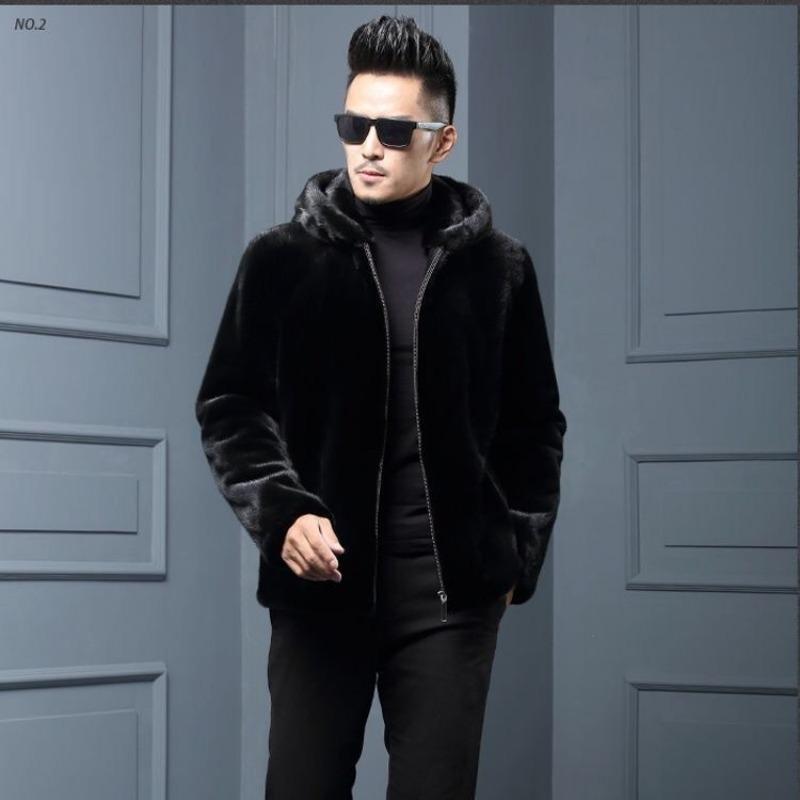 Men's Winter New Imitation Mink Coat Brown Imitation Mink Fleece Fur Coat Social Blue