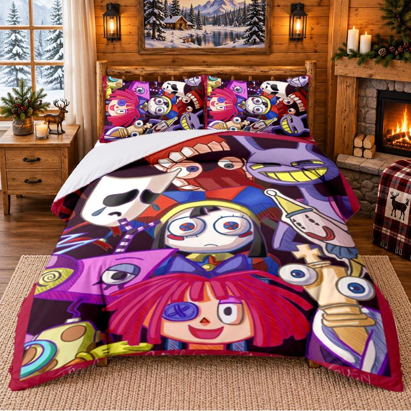 Conjunto de Roupa de Cama Padrão O Incrível Circo Digital 3 Peças Lençol e Fronhas Para Quarto de Interior