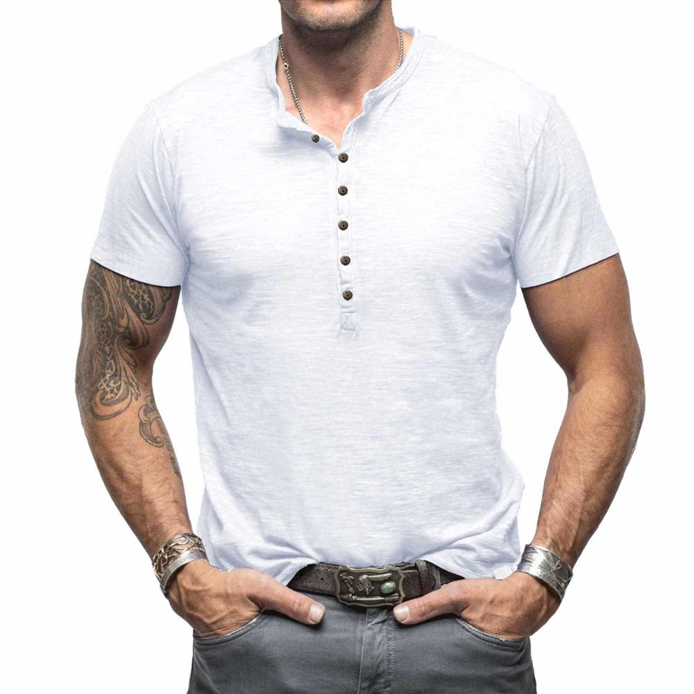 Summer Men’s Casual Tops: Classic Men’s Henley-style Short-sleeved T-shirt with A Stand-up Collar