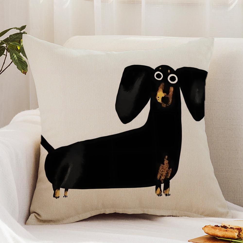 Cute D-Dachshund Dog Cushion Cover Premium Comfort Reversible Pillow Cover - Dual - Use Design for Home & Car