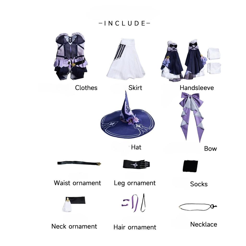 Herta Cosplay Kostümkleid 2025 Damen Anime Comic Animation Halloween Party Outfit mit Hut Perücke Schuhe Schleife