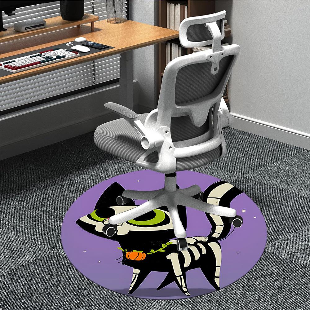 

1pc Skelecat Halloween Office Round Area Rug, Under Office Chairs Bedroom Living Room Home Decor, Room Deco 80cm