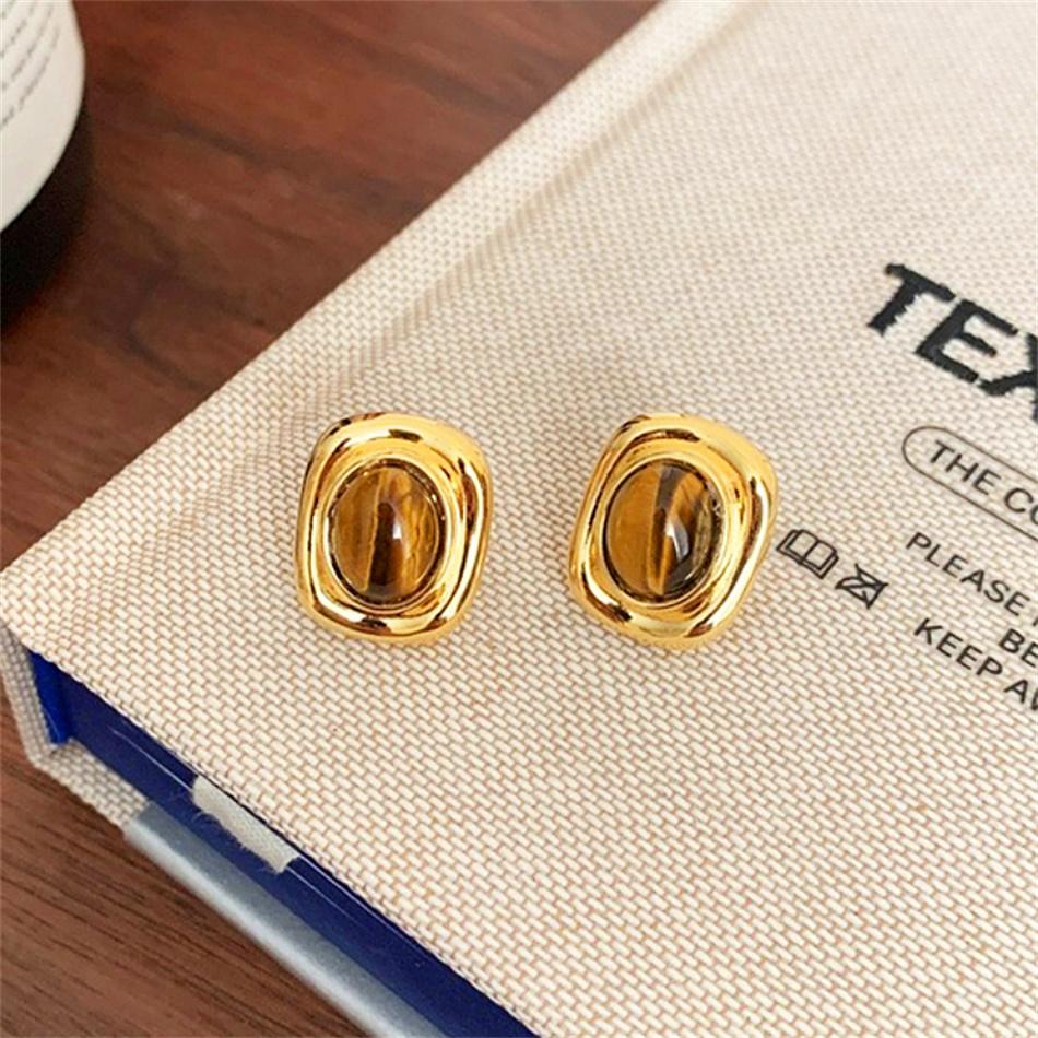 Maillard Brown Square Geometry Stud Earrings For Women New Trend Jewelry Simple Wedding Christmas Girl Gift Jewelry