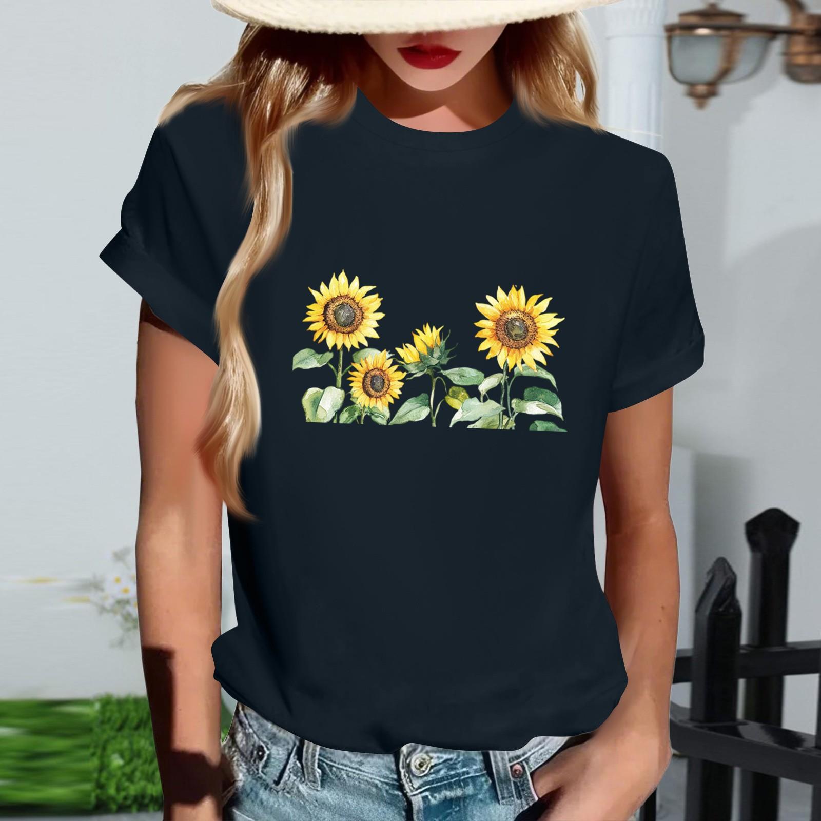 

Женская модная футболка с круглым вырезом, повседневная, с ретро-принтом, с короткими рукавами L тёмно-синий