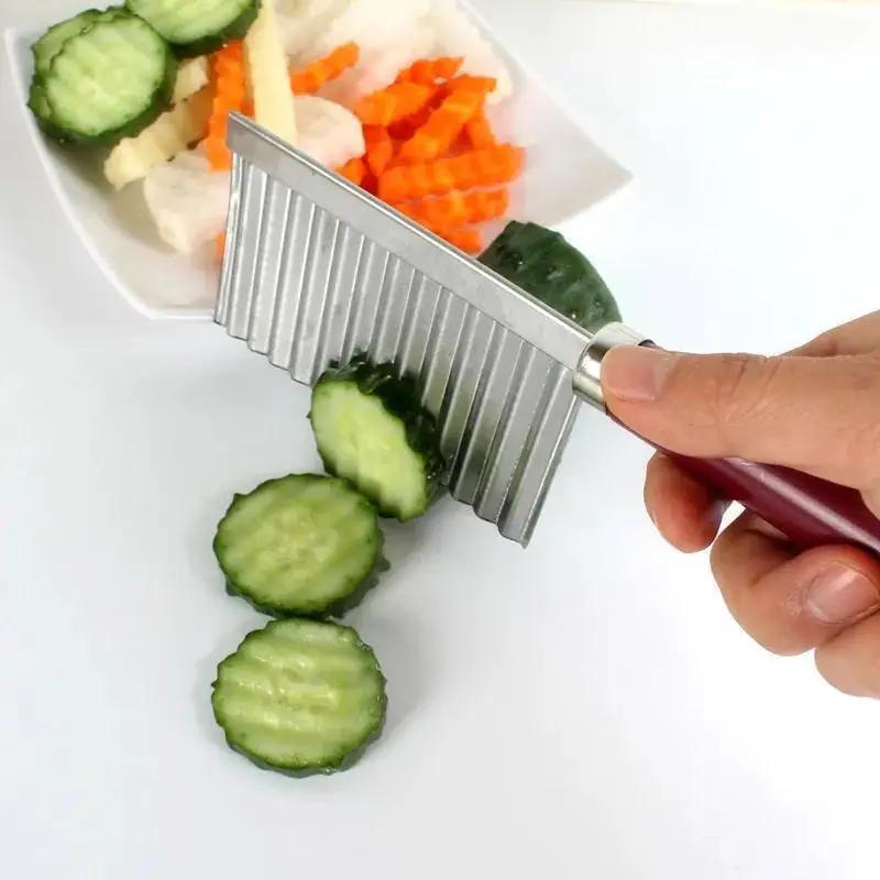 1 Pcs New Stainless Steel Potato Chip Slicer Dough Vegetable Fruit Crinkle Wavy Slicer Knife Potato Cutter Chopper