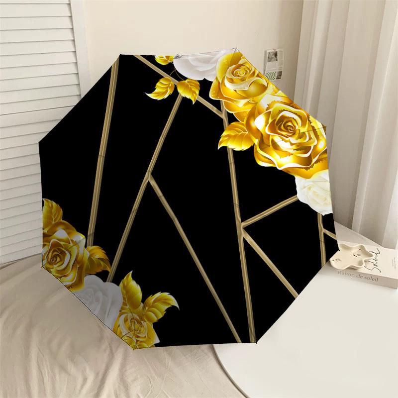 

1PC Gold Roses Umbrella-8-Rib Reinforced, Automatic Open, Lightweight & Durable, Cute Fashion Accessory for Outdoor-F2681