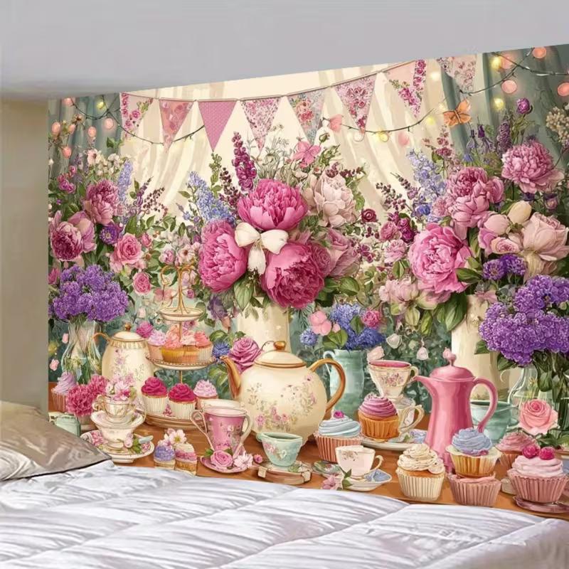 2D Pink Tea Party Backdrop Afternoon Photography Background