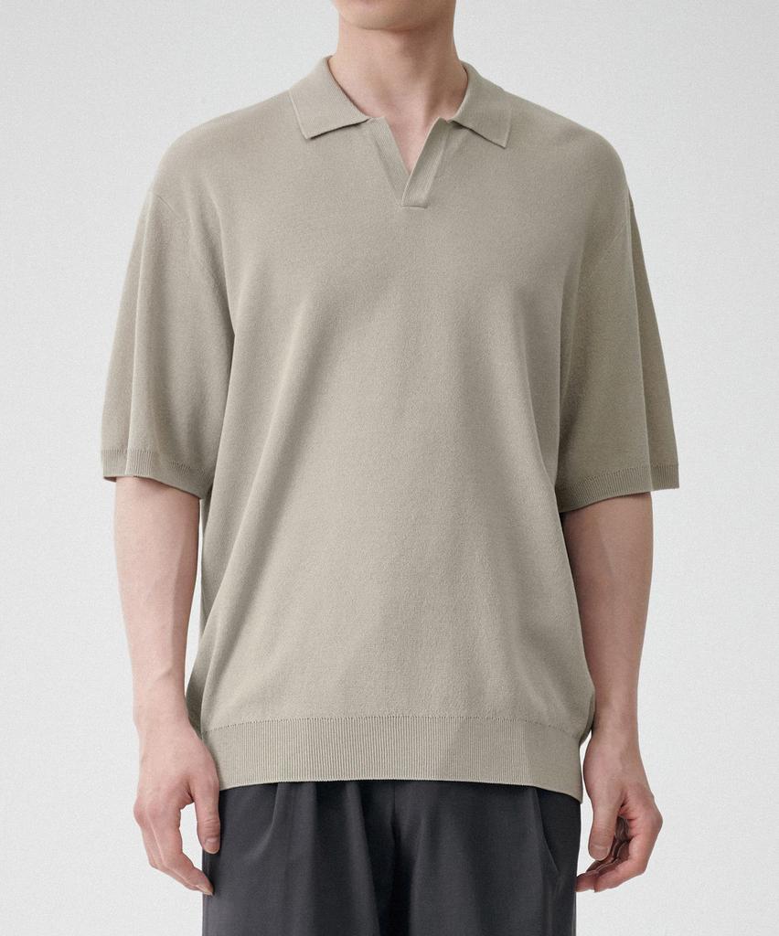 MUSINSA STANDARD Cool Touch Slit Neck Knitted Polo Shirt [Grayish Beige]