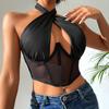 Sexy Cross Halter Corset Bustier Mesh Bone Tank Tops Women Tie Up Wrap Tube Tops Backless Slim