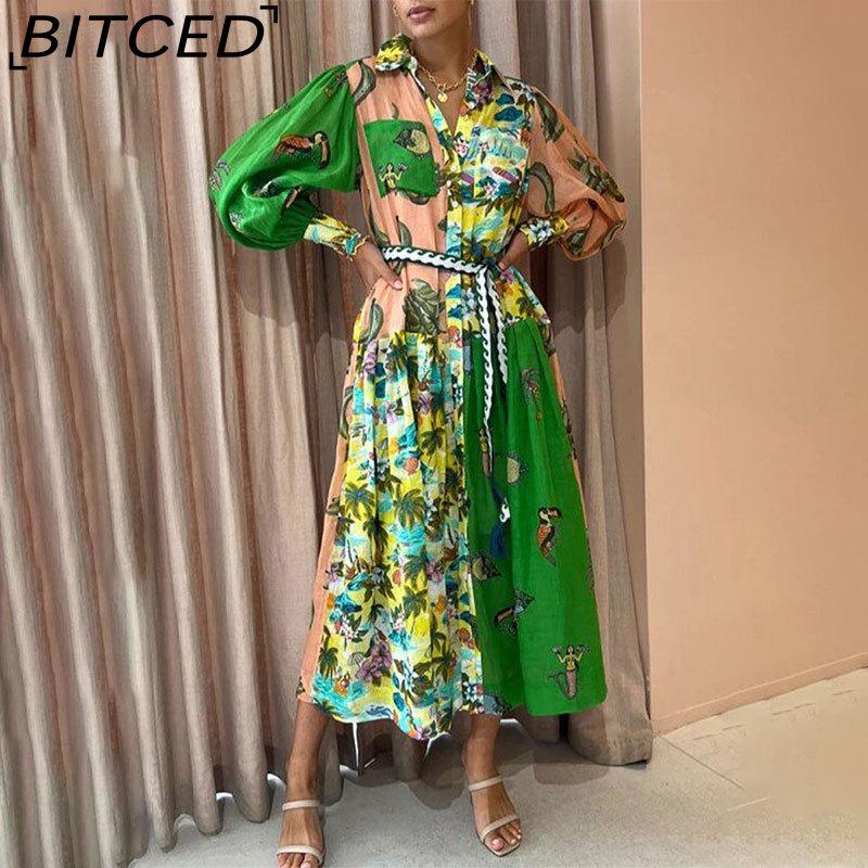 

BITCED Весенне-летнее женское платье с принтом, облегающего кроя, с длинным рукавом XXXL зелёный
